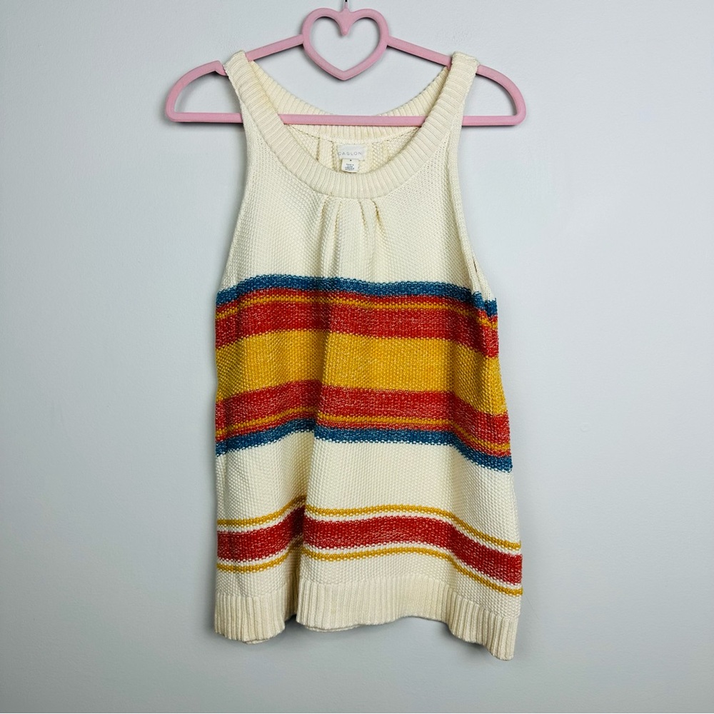 Caslon Cream Knit Tank with Colorful Stripes Size Medium